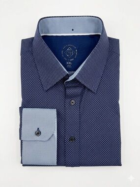 Con.Struct Slim Fit Men's Navy Microdot Dress Shirt with Contrast Trim XXL